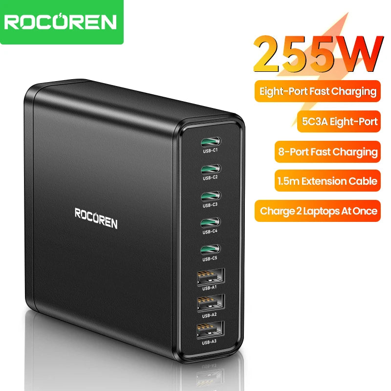 Rocoren 255W 8-Port Desktop Charger