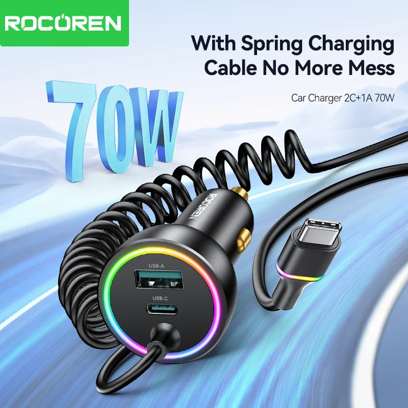 Rocoren 70W Car Charger with Spring Cable