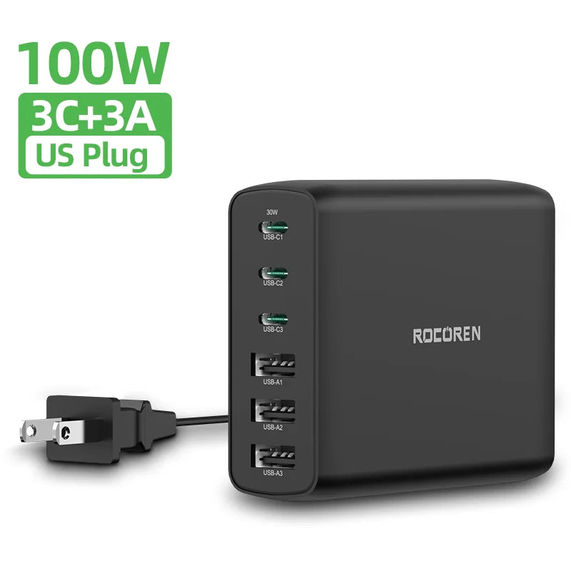 Rocoren 100W 6-Port Desktop Charger