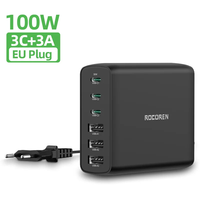 Rocoren 100W 6-Port Desktop Charger
