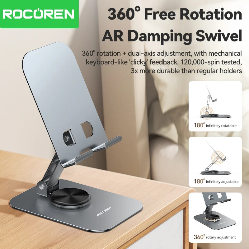 Rocoren Foldable Metal Phone Stand with 360° Rotation