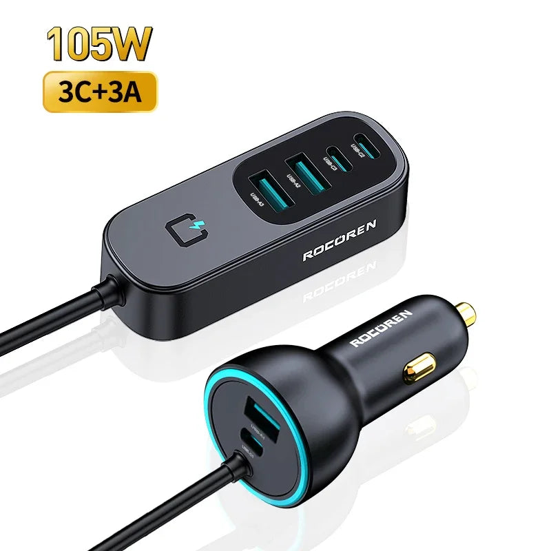 Rocoren 105W 6-Port Car Charger for Front & Back Seat