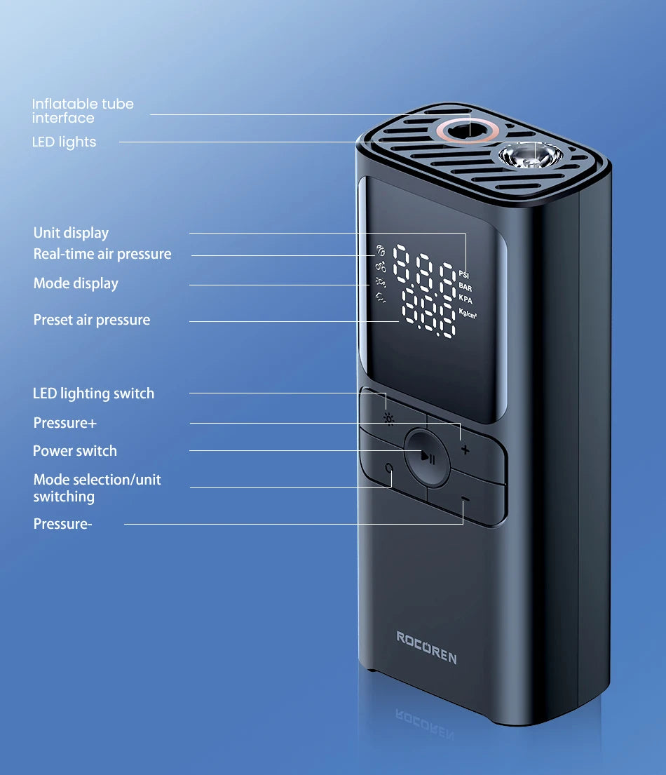 Rocoren Car Inflator Air Pump Portable Compressor 12V High Pressure Digital Inflatable For Car Motorcycles Bicycle Electric Tire