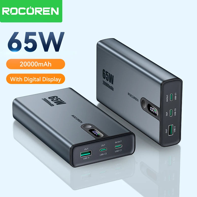 Rocoren 65W Power Bank for Laptop & Phone