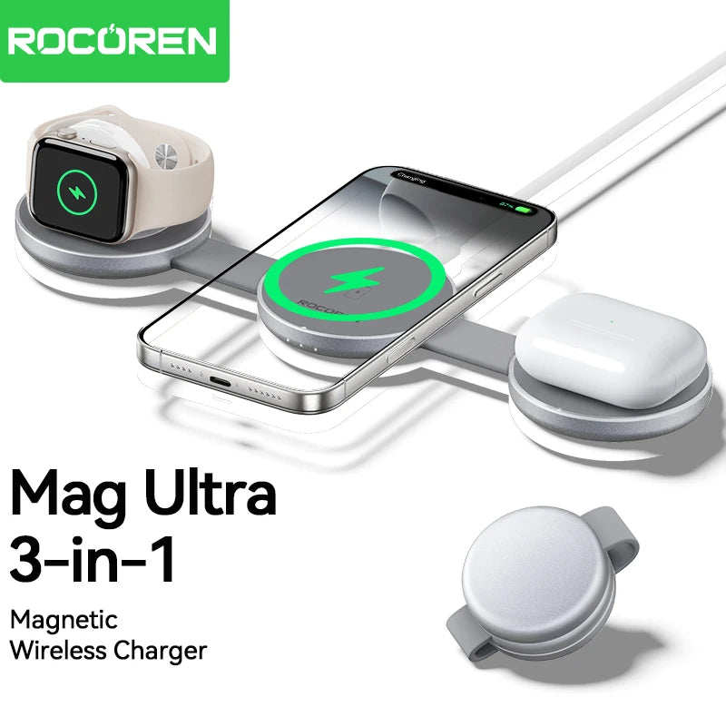 Rocoren Magnetic 3-in-1 Wireless Charging Station