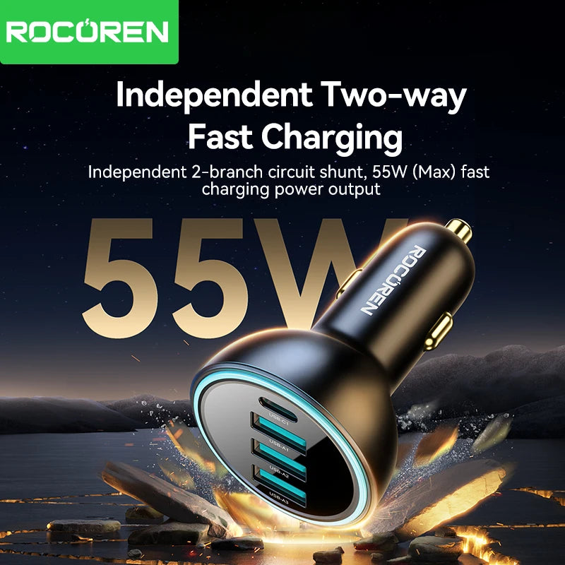Rocoren 55W 4 Ports Car Charger