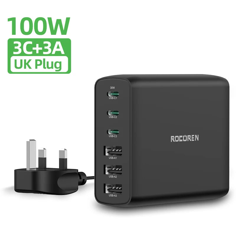 Rocoren 100W 6-Port Desktop Charger