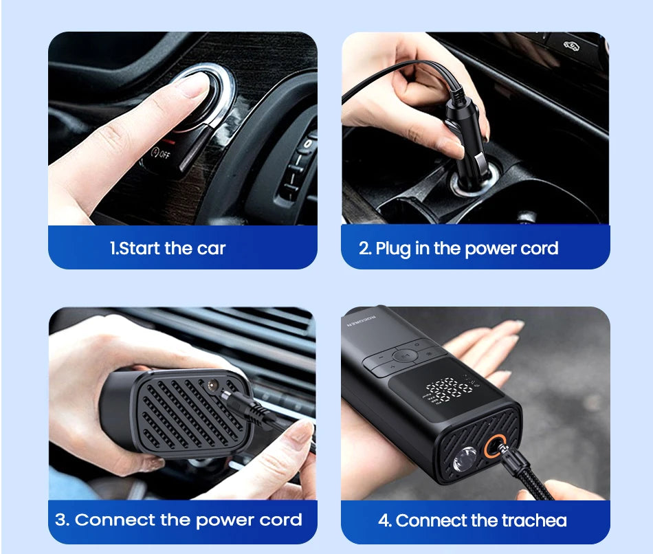 Rocoren Car Inflator Air Pump Portable Compressor 12V High Pressure Digital Inflatable For Car Motorcycles Bicycle Electric Tire