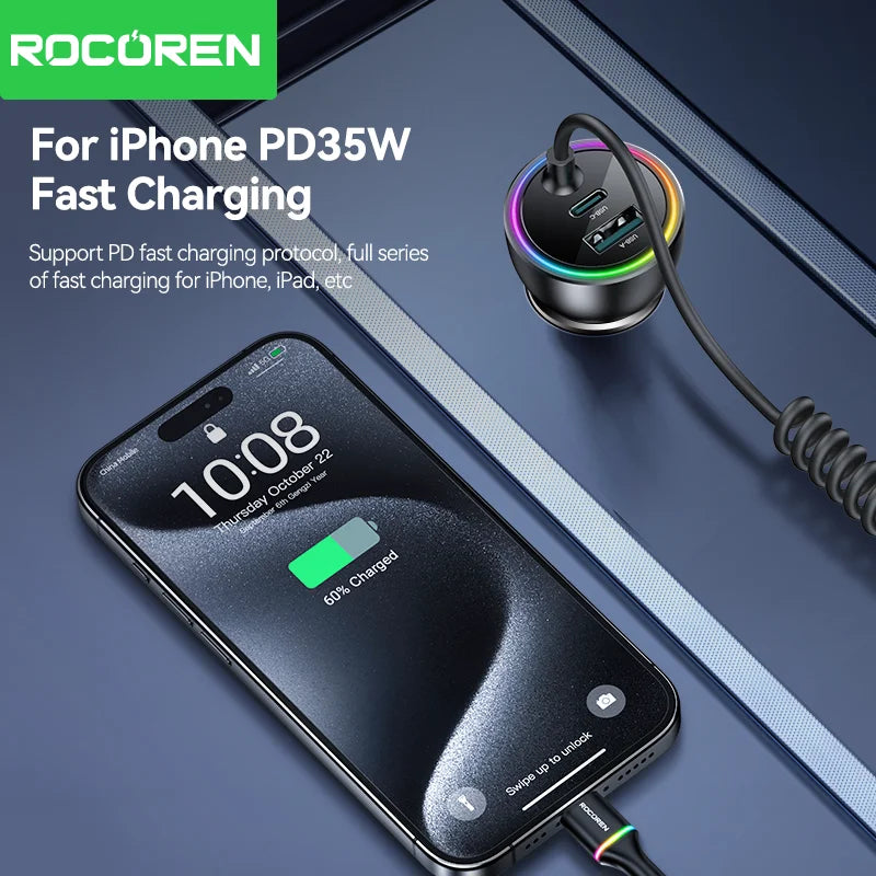 Rocoren 70W Car Charger with Spring Cable