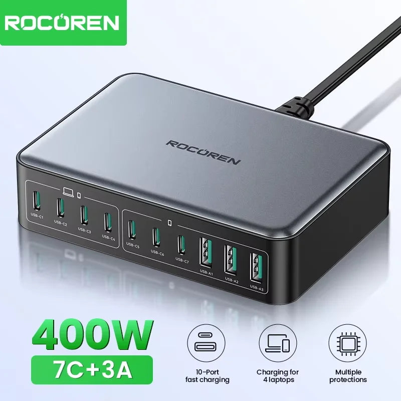 Rocoren 400W 10-Port Desktop Charging Station